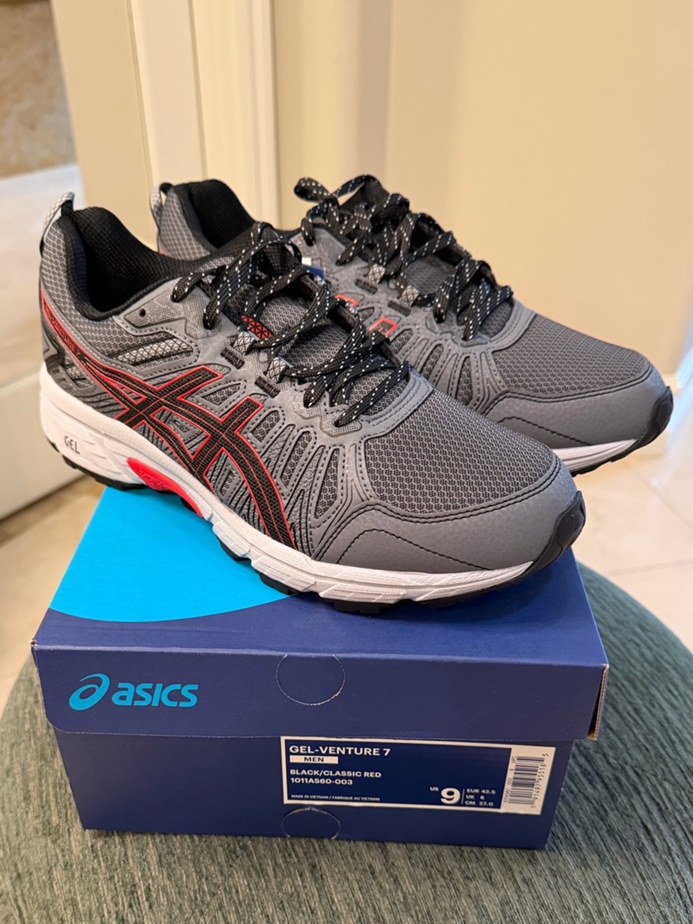 ASICS Gel-Venture 7 Trail Running Shoes Men’s 9 Black Red NWT Box